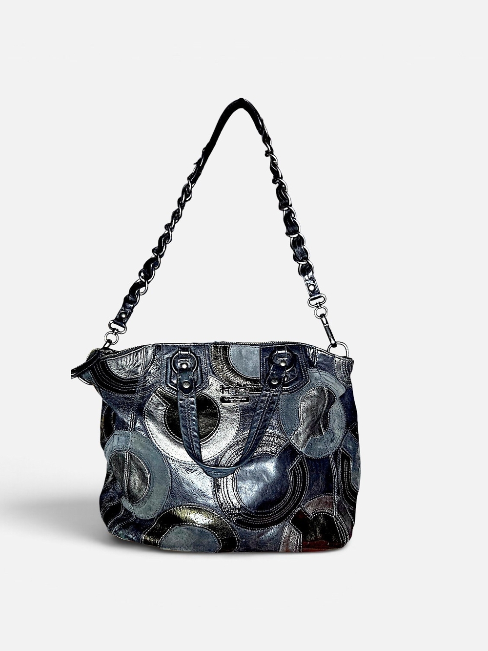 Coach Patchwork Circle Leather Shoulder Bag - Black & Gray